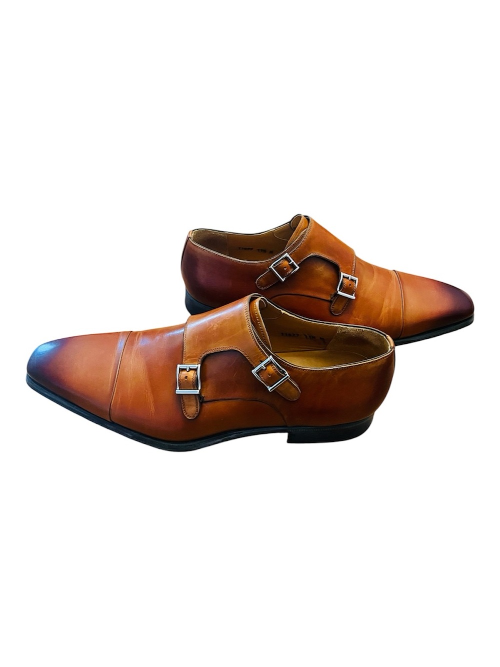 Magnanni Burnished Cognac Brown Leather Double Monk Strap Dress Shoes Sz 11.5